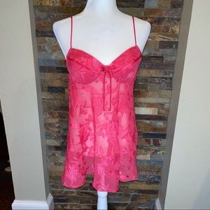 Pink Sheer Floral Babydoll Chemise Nightgown Sz M